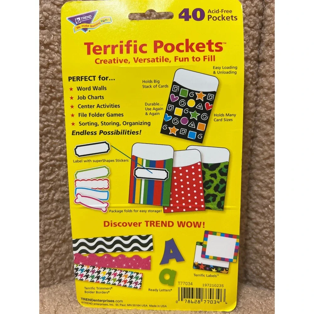Trend Enterprises Green Leopard Terrific Pockets 40 Count T77034 Library Pockets